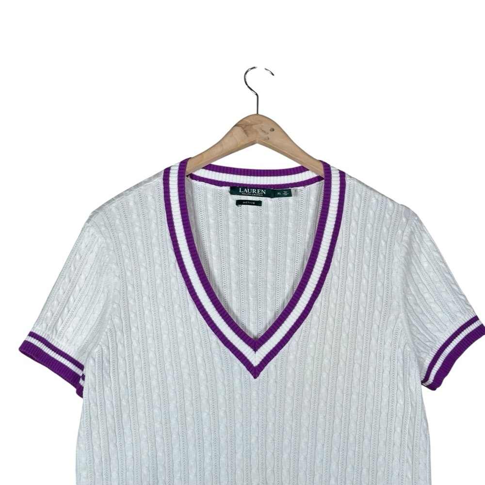 RALPH LAUREN Vintage Embroidered logo Cable Knit Short Sleeve Cricket Sweater - Picture 3 of 7